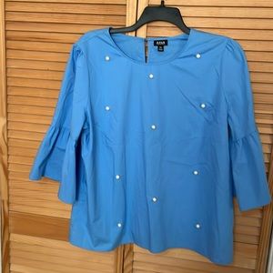 Plus size Blue and pearl bell sleeve blouse